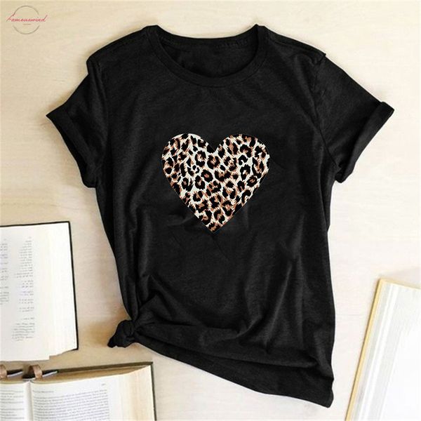 

leopard love polyester heart print women couple love t shirt fashion harajuku tumblr kawaii tee shirt femme tumblr 2020 clothes, White