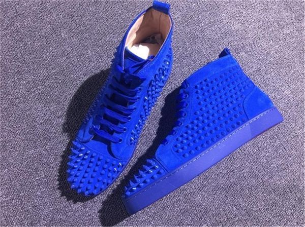 

2018 red bottom sneakers luxury designer high skate sneakers mens womens casual shoes brand new comfort red bottoms with spikes, Black