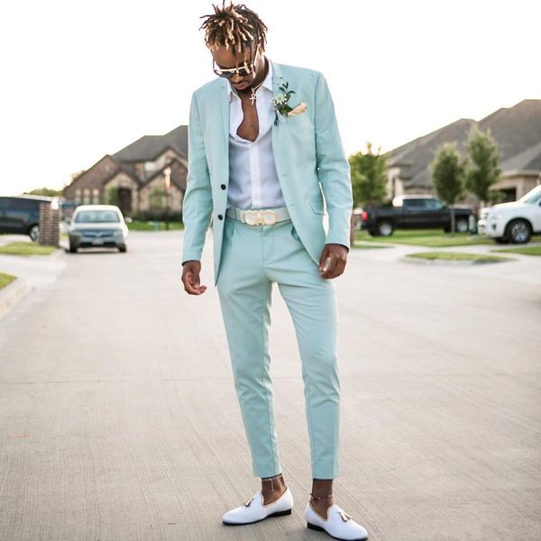 

modest mint green mens suits slim fit two pieces beach groomsmen wedding tuxedos for men peaked lapel formal prom suit jacketpan2039061, Black;gray