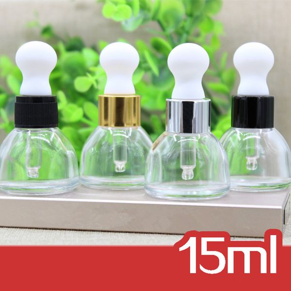 

15ml essential oil bottle glass bottle gold silver black cover glass dropper / essence empty bottle fast shipping f1905