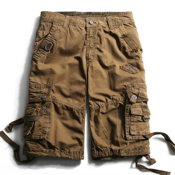 

fashion quality new summer calf -length cargo mens cotton shorts multi -pocket solid male puls size beach shorts fat breathable, White;black