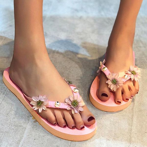 

women flats slippers summer casual flip flops flowers applique woman flat shoes plus size comfortable female beach sandals 5w3, Black