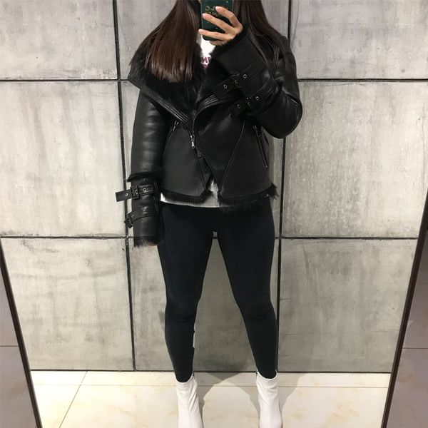 

ladies suede jacket lamb leather jacket lamb fur shearling, Black
