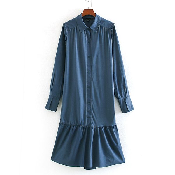 

rr casual turn down collar dresses women fashion solid dress women elegant long sleeve knee length dresses female ladies lg, Black;gray