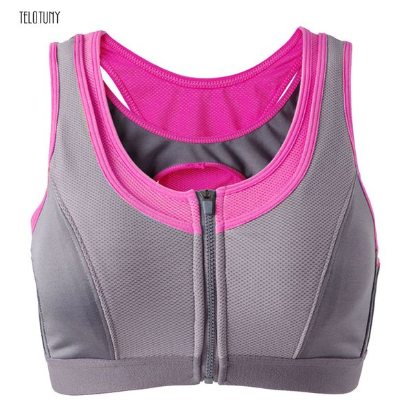 

telotuny women seamless sports bras shockproof fixed underwear vest nets quakeproof lady running zipper permeable underwear l219, White