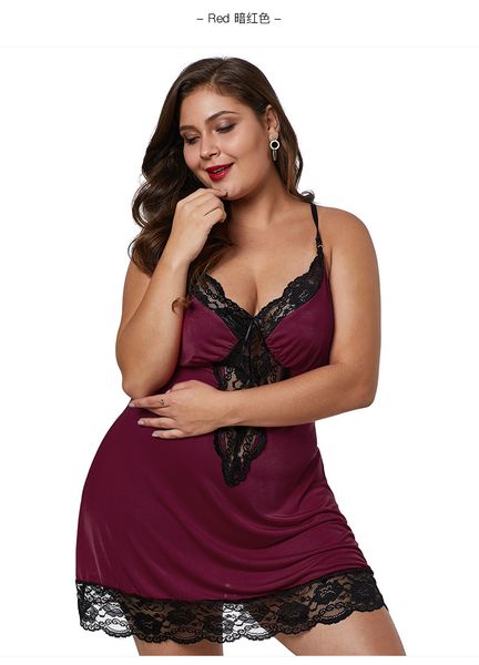 

xl xxl xxxl 4xl 5xl plus size satin chemise with lace women's lingerie intimate nighty sleepwear nightwear underwear dlm31145, Black;red