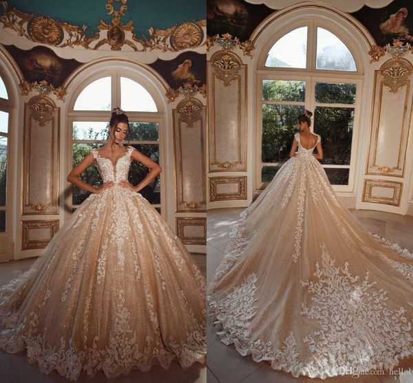 

champagne ball gown wedding dresses bridal gown country princess wedding gowns formal dresses lace applique long train camo plus size, White