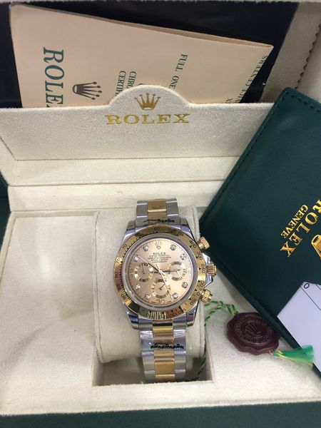 

luxury mans watches steel bracelet new 116528 18k yellow gold champagne dial box & papers 40mm automatic mechanical men's watch, Slivery;brown