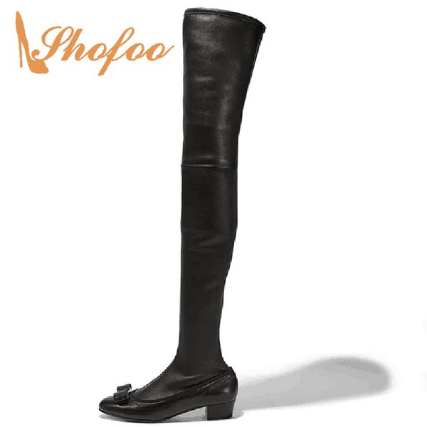 

zipper black over the knee woman boots butterfly-knot winter med chunky heels large size 11 16 round toe novelty mature 2019