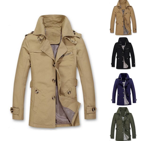 

shujin 2019 cotton casual long jackets men trench windbreaker coat male autumn winter solid lapel outwear plus size 5xl, Tan;black