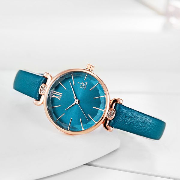 

shengke quartz wristwatches relogio feminino ladies leather watch quartz classic casual analog watches women simple watch gift, Slivery;brown