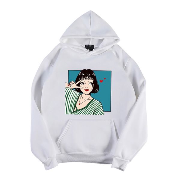 

autumn winter new cartoon girl print thick hoodie korean style casual loose long-sleeved hooded sweatshirt for women, Black
