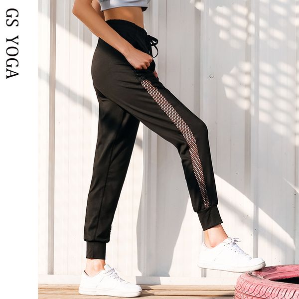 

2018 pants for women side mesh hollowed out fitness pants sweatpants sweat sport yoga women gym trousers apparel, White;red