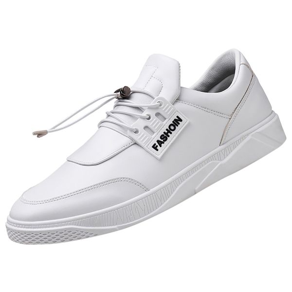 

students board shoe men casual flat bottom non-slip lightweight business wild all white solid color low- male leather shoes, Black