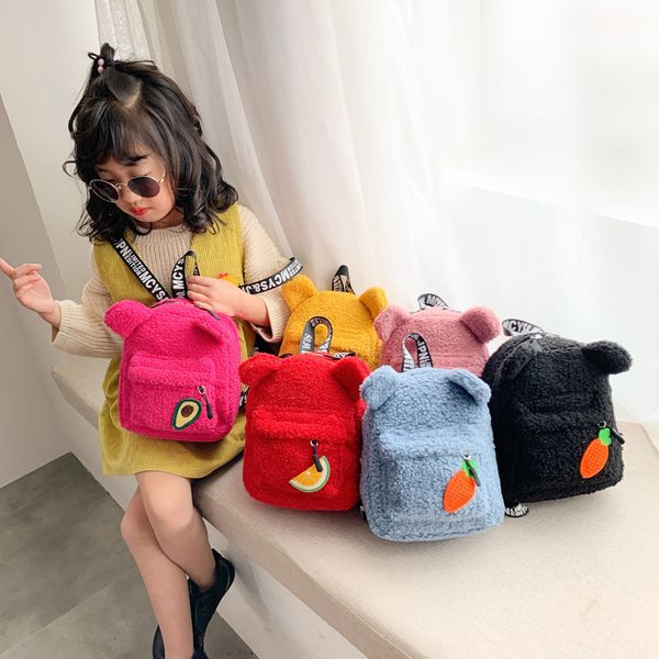 

korean-style children backpack plush solid color backpack young children students small bookbag men and women lightenin