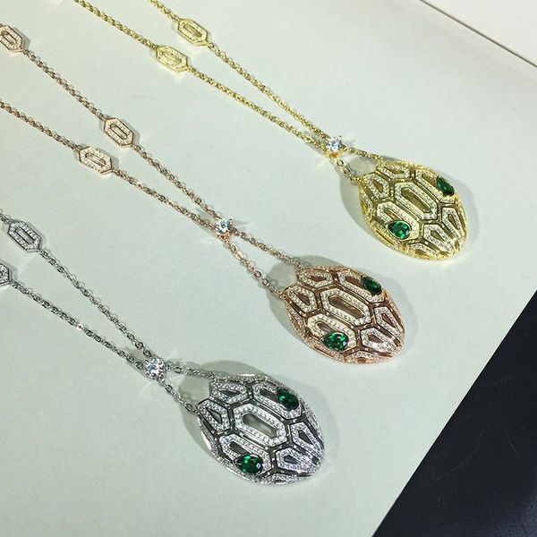 

luxury jewelry for women snake head pendant necklaces full diamond gold plated necklace wedding jewelry chains, Silver
