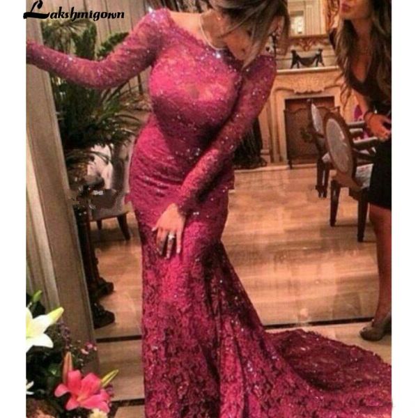 

lakshmigown simple mermaid evening dresses appliques long sleeve scoop evening gowns lace promal dress vestido longo, White;black