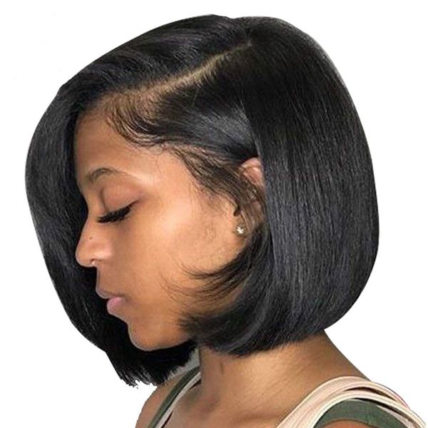 

короткий фронт шнурка человеческих волосы парик бразильских прямой glueless боб парик естественного цвет шнурок remy волос боб парик с волос, Black