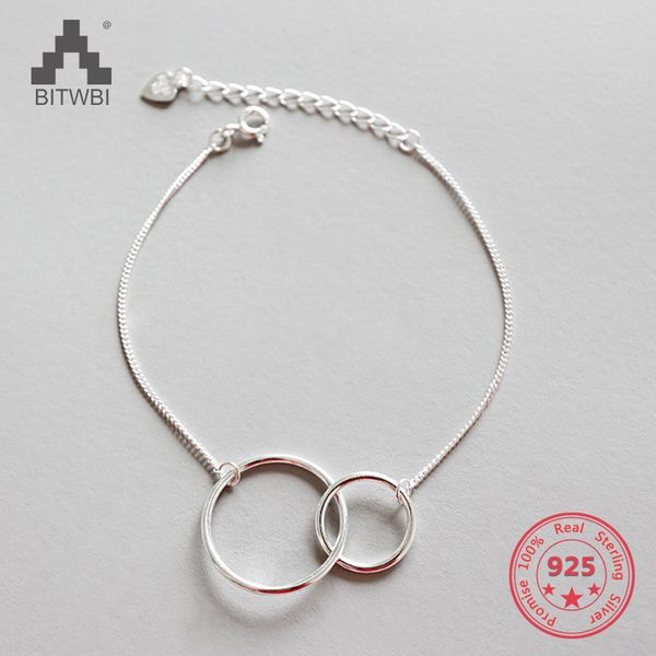 

925 sterling silver double round circle bracelets for women original simple style lady prevent allergy sterling silver jewelry, Golden;silver