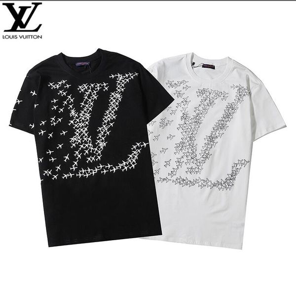 

высококачественные женщины Конструкторы футболка DF LV самолета алфавит печати тенниска роскошные мужчины и женщины Улица хип-хоп тенниска