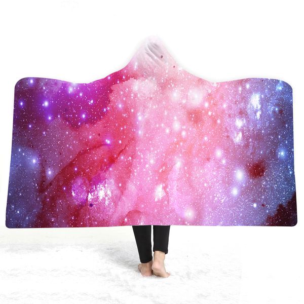 

3d star universe hooded blanket sherpa fleece ocean blue wearable plush throw blanket on bed sofa thick warm throw