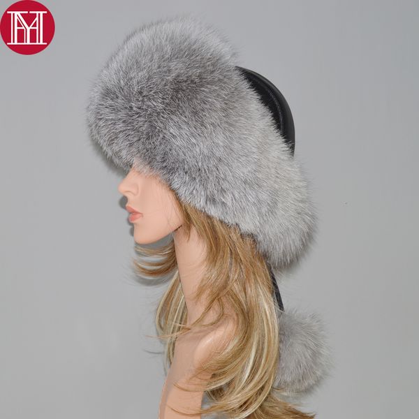 2018 Nuovo stile inverno russo 100% naturale vera pelliccia di volpe cappello da donna qualità vera pelliccia di volpe cappelli bomber caldo reale genuino berretto di pelliccia di volpe D19011503