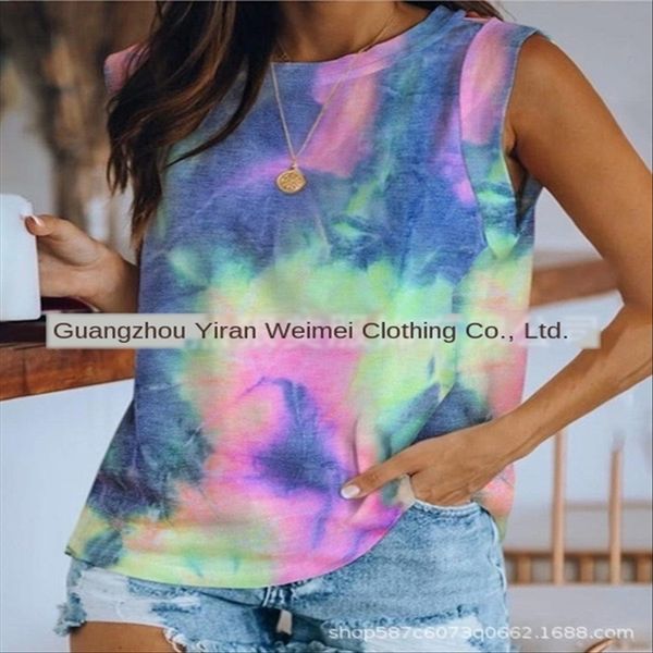 

2020 женская воротник галстук-окрашенные отпечатанным женщин 2020 футболку жилет верхний воротник женщин галстук-окрашенные печатных жилет ф, White