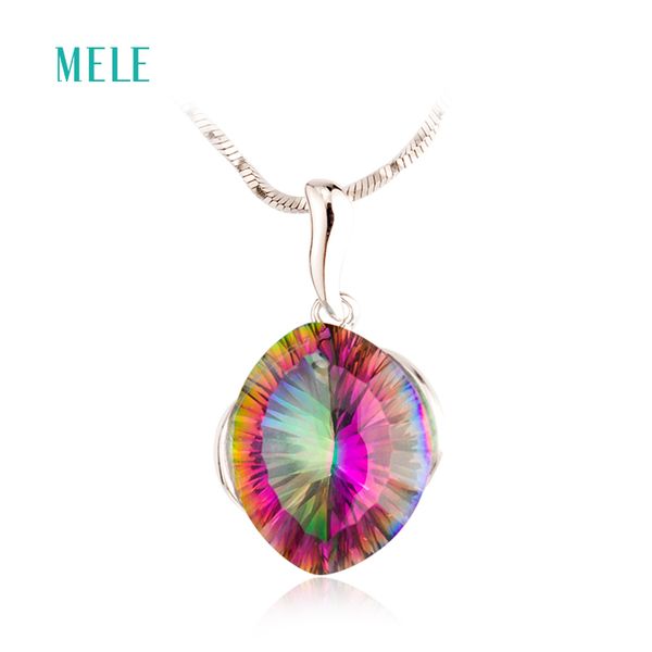 

natural mystic quarts pendant, silver made, 13mm*17mm, fashion jewelry for ladies, good choices for gift