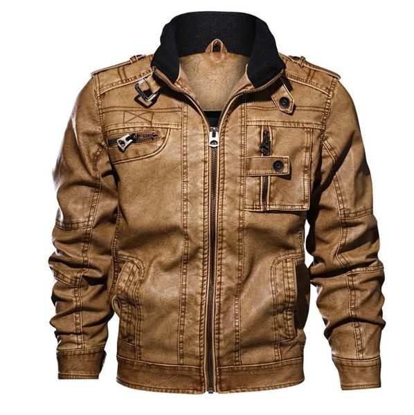 

men's fashion jacket pure color zipper stand collar imitation leather coat spring new men's zip jacket jacket#g3, Black;brown