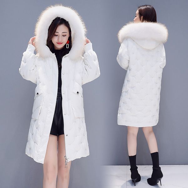 

fashion down jacket women's mid-length 2018 new style straight-throughÂ valve slimming raccoon dog large fur collar middle-aged w, Black;white
