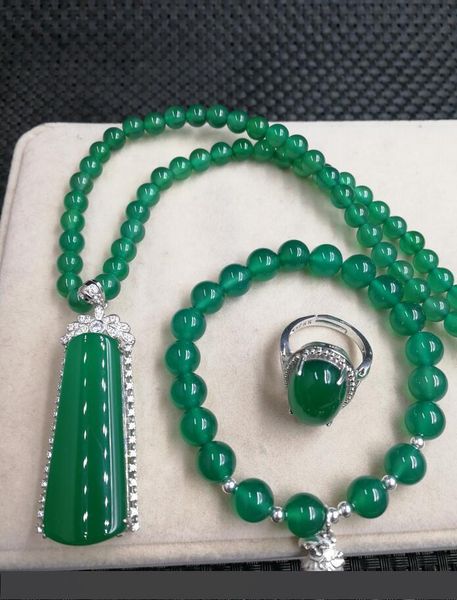 

натуральный ледяной цвет халцедон инкрустированный 925 серебряное ожерелье кулон живое кольцо браслет из трех частей костюм женский подарок, Black