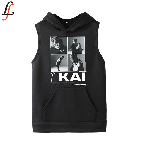 

superm a large size women sleeveless hooded spring clothing fashion casual loose hooded sleeveless sweatshirt pullover, Black