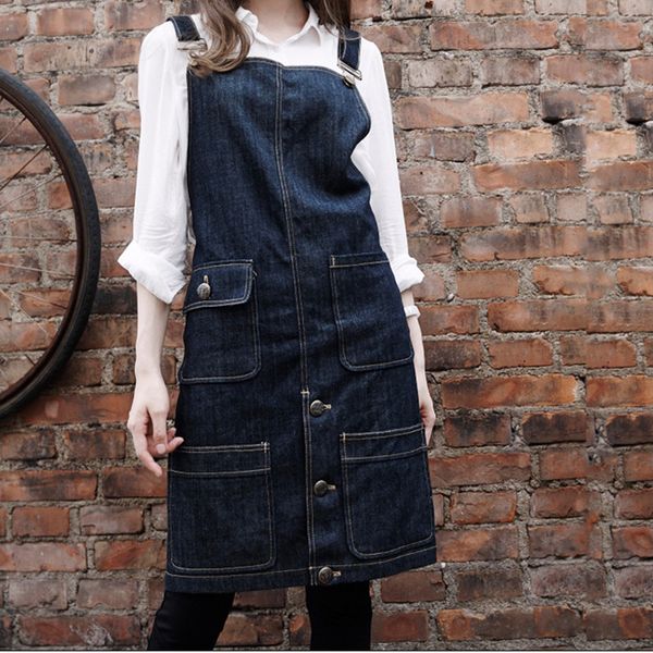 

new 2018 aprons denim simple uniform jeans aprons for woman men's male lady's kitchen cooking pinafores print logo