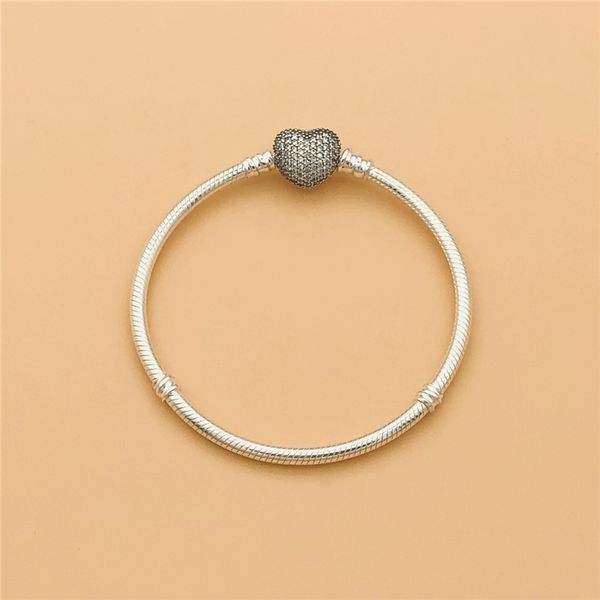 

cefuny real 925 sterling silver clear cz zircon pave love heart chain snake bracelet & bangle fit women gift wholesale, Golden;silver