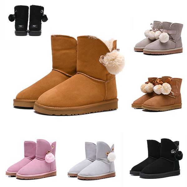 

warm pompom rosette wgg bowtie women's white brown ankle boots australia classic black gray chestnut navy pink women girl snow boots