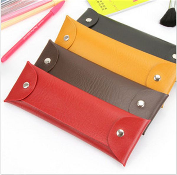 

wholesale retro design simple leather pen pencil case bag stationery cosmetic storage organizer bag school student supplies