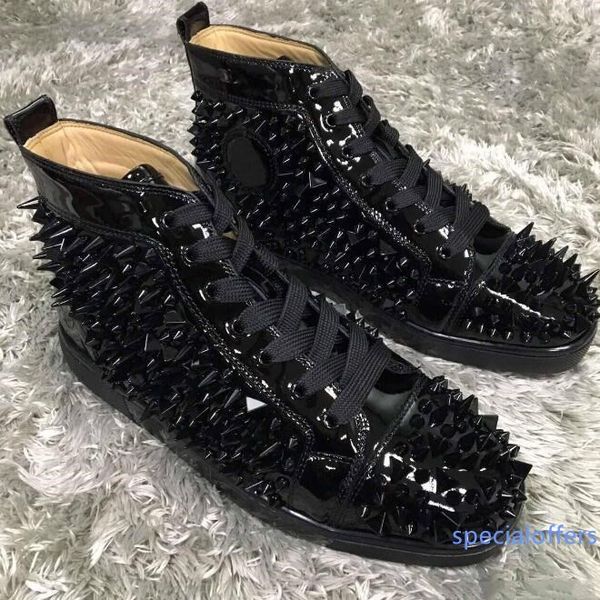 

luxury studs red bottom pik high white genuine leather pik pik spikes sneaker shoes women,men casual shoes outdoor trainer, Black