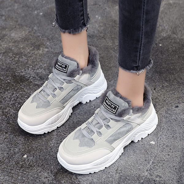 

dihope shoes winter warm platform woman snow boots plush female casual sneakers faux suede leather warm shoes fur 2020, Black