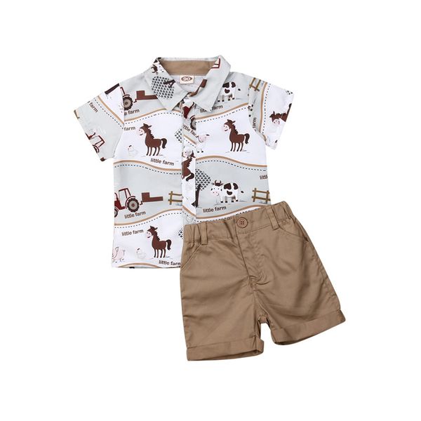 

toddler baby boys shirt animal printing + pants summer 2pcs outfits clothes 1-6 years, White
