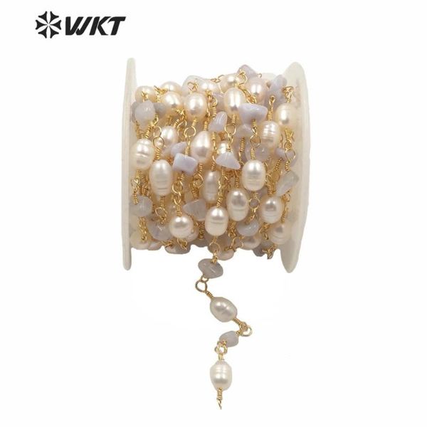 

wt-rbc166 female jewelry findings oval freshwater pearl and crushed stone bead clip chain for diy necklace, Silver