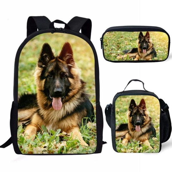 

german shepherd dog printing 3pcs/set school bags for teenage girls boys schoolbag kids backpacks bookbag women daily mochila