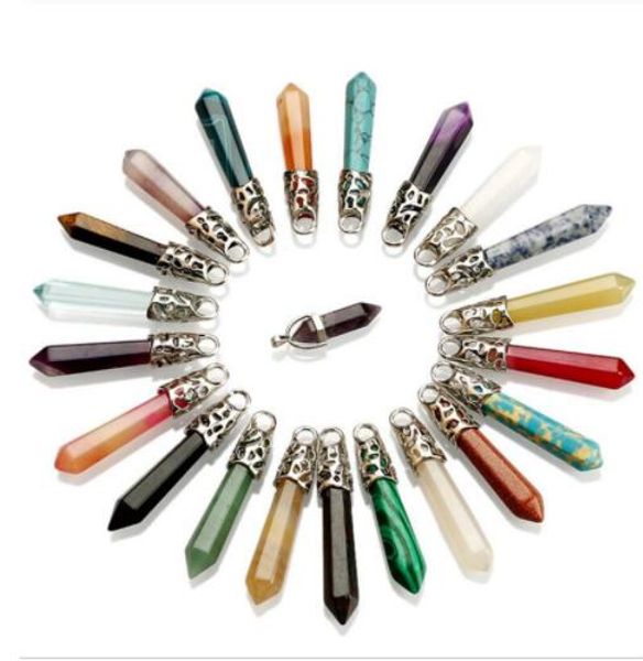 

pendulum hexagonal pointed reiki natural stones crystal pillar charms pendant for necklace making diy gift accessories mki, Bronze;silver