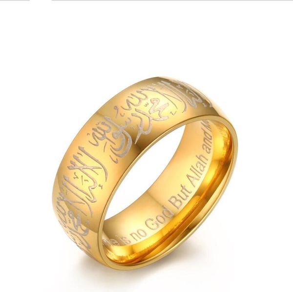 

zhf jewelry modyle trendy titanium steel quran messager rings muslim religious islamic halal words men women vintage bague arabic god ring, Silver