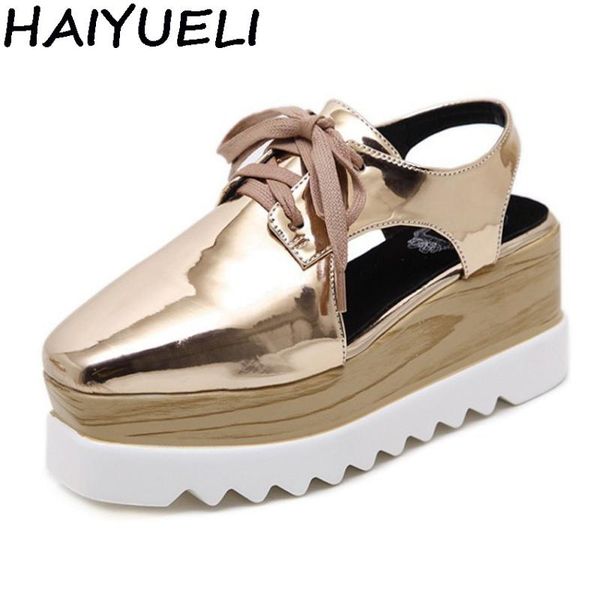 

haiyueli женщины сандалии light sole ботинки платформы кожа pu slingback клин плоский каблук лианы полуботинок толстым дном повседневная обу, Black