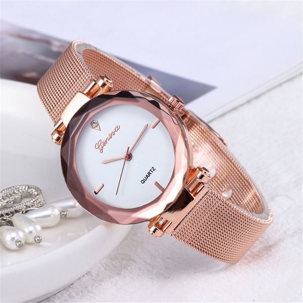 

womens watch geneva stainless steel mesh belt diamond side fashion reloj pulsera mujer zegarek damski kol saati orologi donna, Slivery;brown