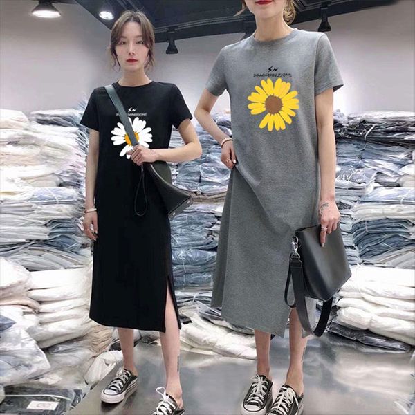 

girlfriends medium and long short-sleeved t-shirt women's loose versatile student over-knee girlfriends medium and long short-sleeved t, White