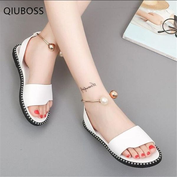 

qiuboss 2019 new fashion woman shoes solid color wild sandals summer comfortable casual bells open toe woman flat shoes q796, Black