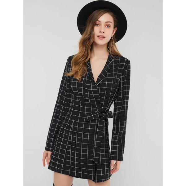 

vintage office dresses women autumn high waist lace up skinny england style elegant stylish black retro plaid mini dress female, Black;gray
