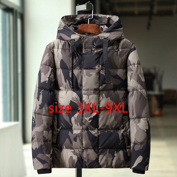 

new winter large men padded cotton clothes cap jacket camouflage fashion trend hooded casual thick warm plus size 3xl-7xl 8xl9xl, Tan;black
