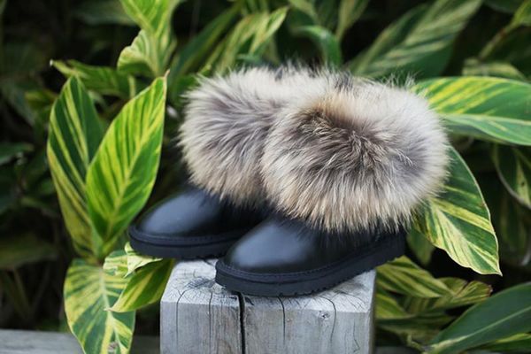 

wgg shoes fashion designer women's snow boots winter boots leather boot luxury black white fox fur shoes leather martin, White;red